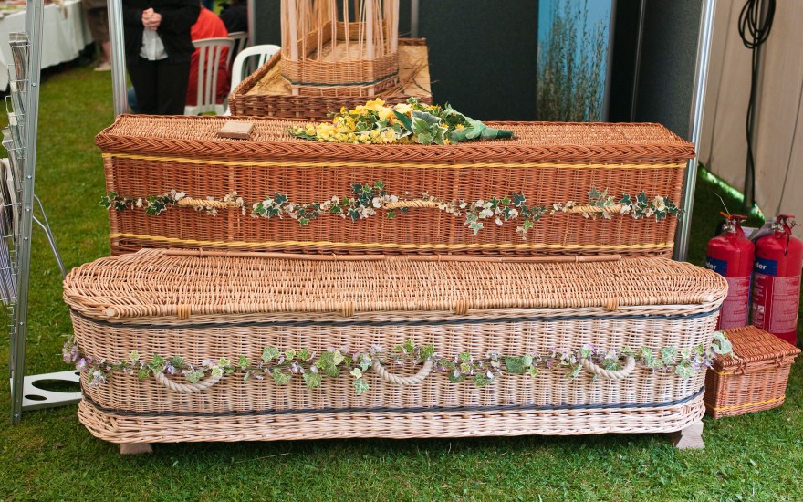 Wicker coffins with decoration