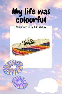 Rainbow wicker coffin