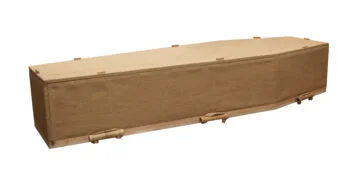 Jute coffin, made with natural timbers and covered with jute