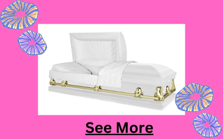A white Steel casket with gold trim 