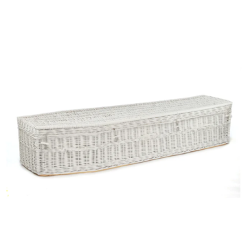 Pure white wicker coffin woven from willow. Looks clean and fresh