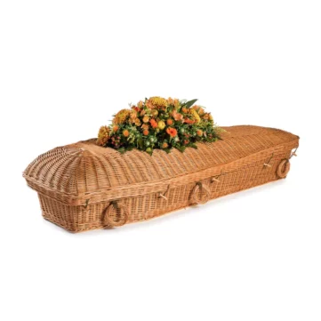 A willow pod coffin with a raised rounded lid