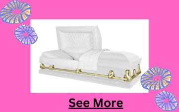 A white Steel casket with gold trim